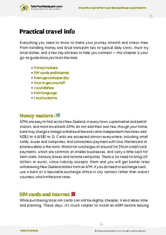 example page 7 from our offline Travel Guide for New Zealand